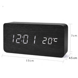 Mrosaa Wooden LED Alarm Clocks Temperature Electronic Clock Sounds Control Digital LED Display Desktop Calendar Table clock