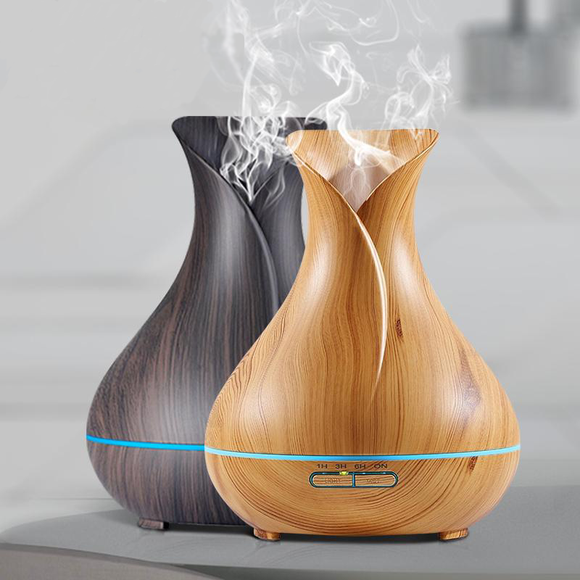 DEKAXI Electric 400ml Ultrasonic Air Humidifier Aroma Essential Oil Diffuser With Wood Grain 7 Changing Led Lights For Bedroom