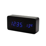 Mrosaa Wooden LED Alarm Clocks Temperature Electronic Clock Sounds Control Digital LED Display Desktop Calendar Table clock