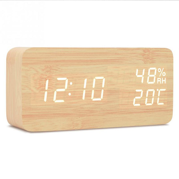 Desktop Wood Living Room Electronic Multifunction LED Display Desk Alarm Clock