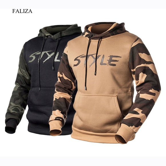 Mens Winter Fleece Pullover Hoodies Camouflage Patchwork Casual Tracksuit Male Hoodie Print Style Hip Hop High Streetwear WY14