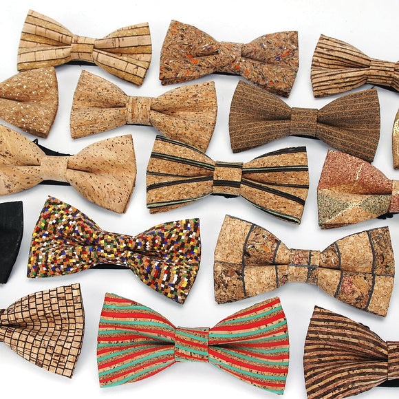 New Men's Cork Wooden Fashion Bow Ties Man Novelty Handmade Striped Plaid Neckwear for Men Wedding Party Wood Gift Male Bowtie