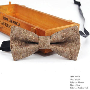 New Men's Cork Wooden Fashion Bow Ties Man Novelty Handmade Striped Plaid Neckwear for Men Wedding Party Wood Gift Male Bowtie