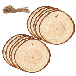 10  DIY Craft 20 Pieces 6-7cm Unfinished Predrilled Wood Slices Round Log Discs With Jute Twine QE