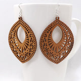 Qiaohe 1 Pair Good Quality Wood Earrings Organic brown Hollow African Woman Wooden Brincos Pendant 5.2x7cm/2x2.8''  E57