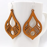 Qiaohe 1 Pair Good Quality Wood Earrings Organic brown Hollow African Woman Wooden Brincos Pendant 5.2x7cm/2x2.8''  E57