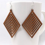 Qiaohe 1 Pair Good Quality Wood Earrings Organic brown Hollow African Woman Wooden Brincos Pendant 5.2x7cm/2x2.8''  E57