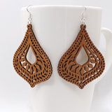 Qiaohe 1 Pair Good Quality Wood Earrings Organic brown Hollow African Woman Wooden Brincos Pendant 5.2x7cm/2x2.8''  E57