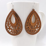 Qiaohe 1 Pair Good Quality Wood Earrings Organic brown Hollow African Woman Wooden Brincos Pendant 5.2x7cm/2x2.8''  E57