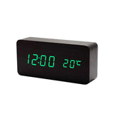 Mrosaa Wooden LED Alarm Clocks Temperature Electronic Clock Sounds Control Digital LED Display Desktop Calendar Table clock