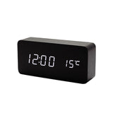 Mrosaa Wooden LED Alarm Clocks Temperature Electronic Clock Sounds Control Digital LED Display Desktop Calendar Table clock